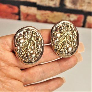 HUGE STERLING SILVER ABSTRACT CLIP ON OVAL EARRINGS GIFT FOR WOMEN